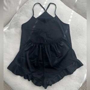 Black Satin Cami and Shorts PJ Set